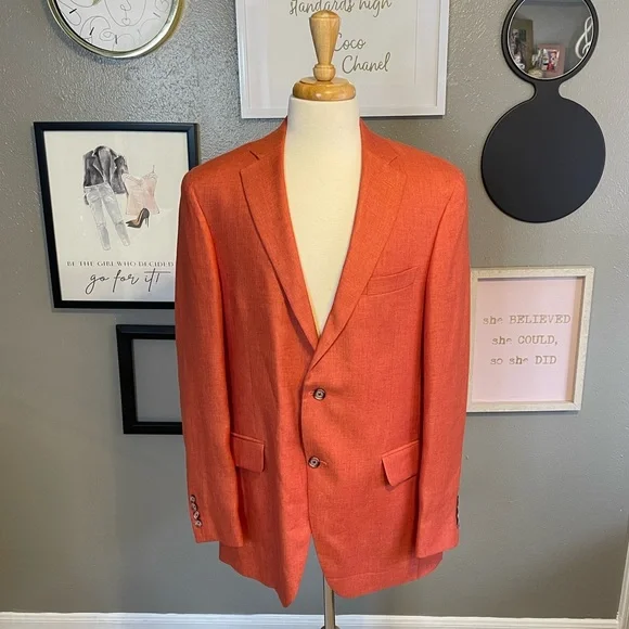 Maus & Hoffman Orange 100% Linen Blazer Sports Coat 42 Tall - Picture 2 of 16